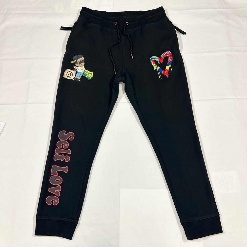Civilized Mens Sz L Self Love Money Heart Swag Jogger Sweatpants Fleece Graffiti